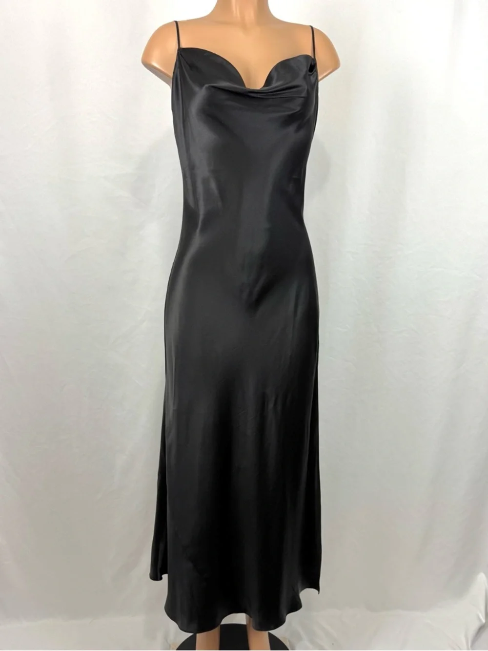 Y2K Victoria's Secret Silk Black Draped Bias Cut Vintage Maxi Gown Slip Dress L